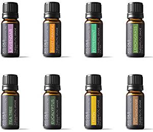 Amazon Aromatherapy Top 8 100% Pure Therapeutic Grade Basic Sampler Essential Oil Gift Set 8/10ml, Lavender, Sweet Orange, Peppermint, Lemongrass, Tea Tree, Eucalyptus, Lemon, Frankincense